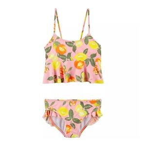 Oshkosh Pink Yellow & Orange Lemon Ruffle Tankini Top & Bottoms Swim Set 14